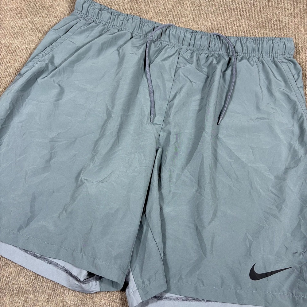 Nike Dri-Fit Training Running Shorts Men's 2XL Gray Swoosh Logo Drawstring Waist